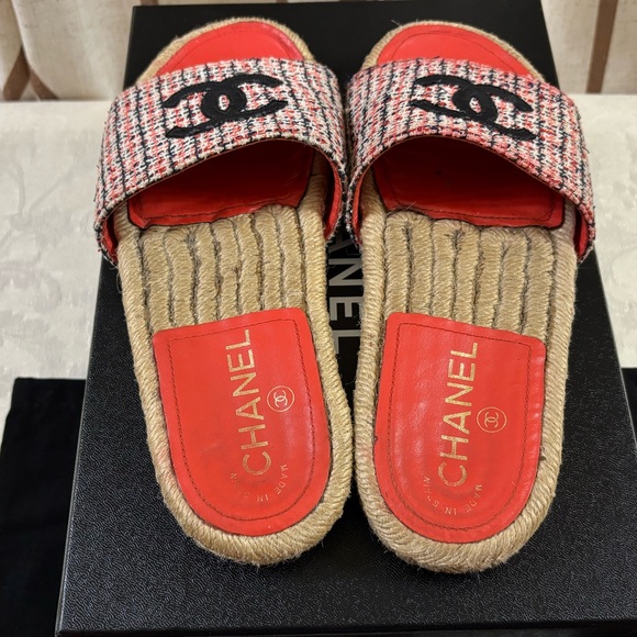 🆕Chanel CC Tweed espadrilles slides,in Box - Picture 4 of 9